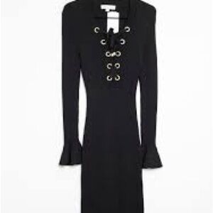 Michael Kors Black Long Sleeve Fluttered Dress with Eyelet Detail!